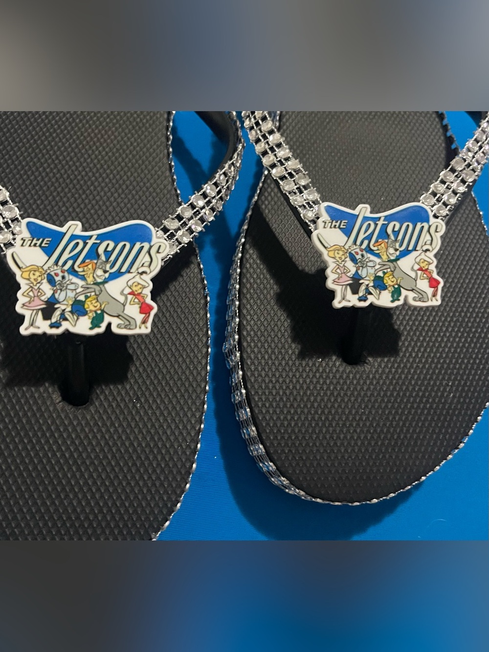 The Jetsons Flip Flop Sandals with Rhinestone Straps - Black & Blue